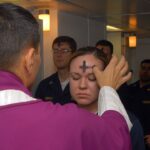 1008px US Navy 080206 N 7869M 057 Electronics Technician 3rd Class Leila Tardieu receives the sacramental ashes during an Ash Wednesday celebration